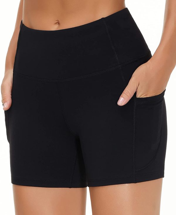 THE GYM PEOPLE High Waist Women’s Running Shorts with Side Pockets Tummy Control Workout Athletic Yoga Shorts