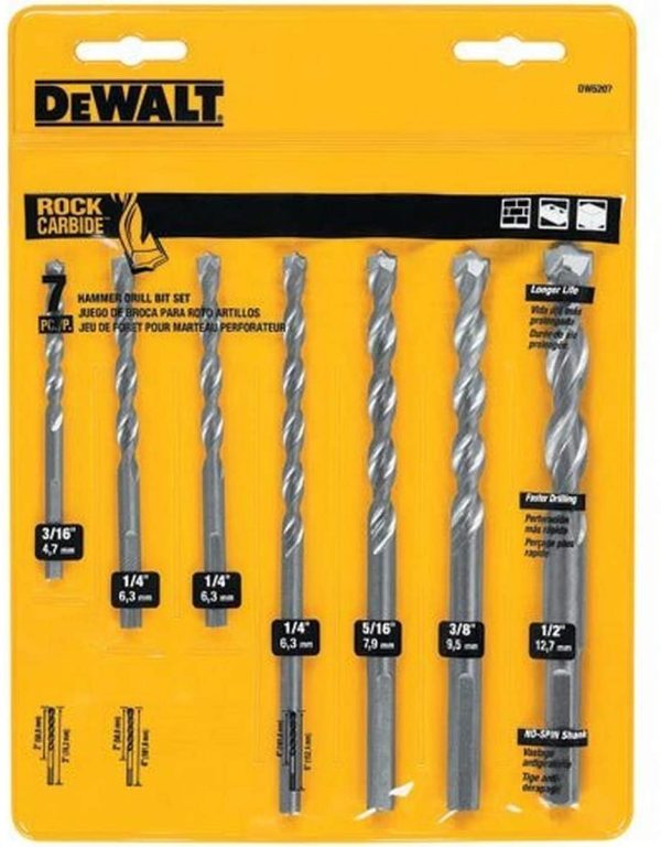 DEWALT DW5207 Premium Percussion Masonry Drill Bit Set, 7-Piece