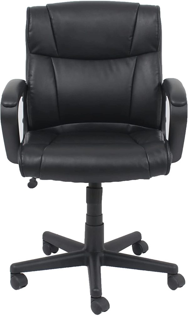 AmazonBasics Classic Leather-Padded Mid-Back Office Desk Chair with Armrest - Black