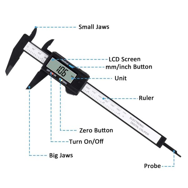 ADORIC Digital Caliper Caliper Measuring Tool Vernier Calipers with Inch/MM Conversion Large LCD Screen 0-6Inch/150mm Auto-Off Carbon Fiber Gauge - Image 4