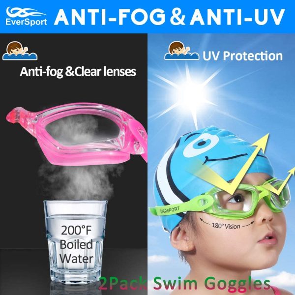 Kids Swim Goggles 2 Pack Swimming Goggles Anti Fog Anti-UV for Child Teens Youth - Image 4