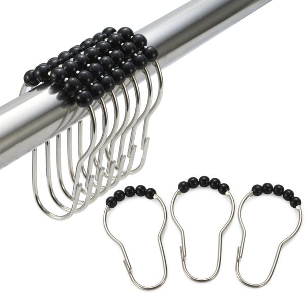 Amazer Rustproof Stainless Steel Shower Curtain Rings Hooks Set of 12 (Black) - Image 2