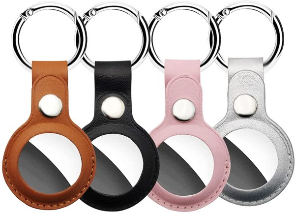 [4 Pack] AirTag PU Leather Case with Keychain Ring Air Tag Holder Anti-Lost Key Chain Loop Case (4Pack Keychain) - Image 2