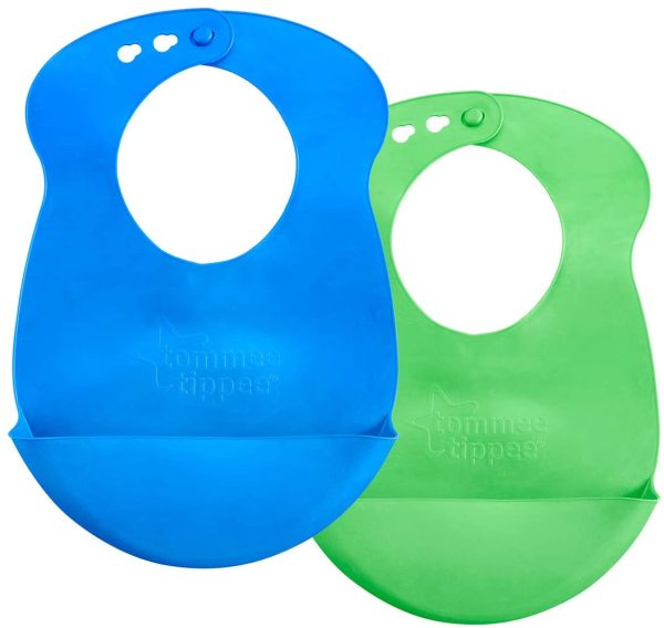 Tommee Tippee Easi-Roll Up Bib, BPA-free Crumb & Drip Catcher, Blue & Green, 2 Count (1 Pack) - Image 4