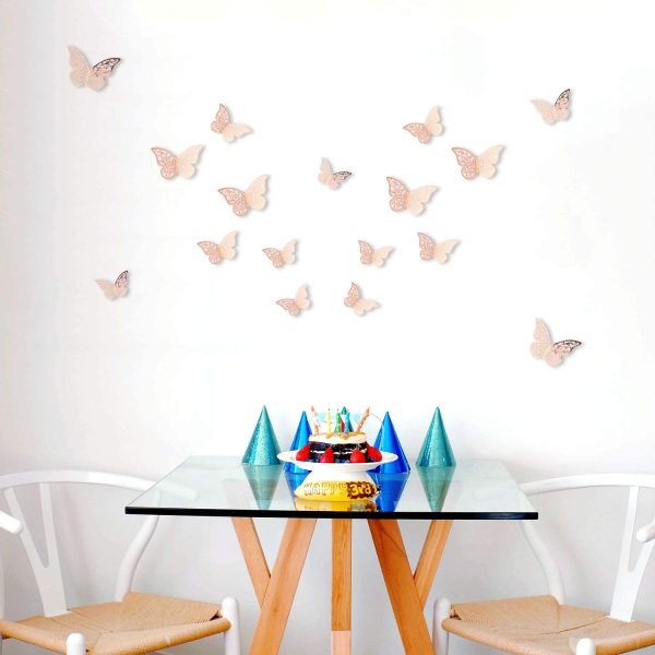 24pcs 3D Butterfly Wall Stickers 3 Sizes Butterfly Wall Decals Room Wall Decoration for Bedroom Party Wedding Decors(Rose Gold) - Image 5