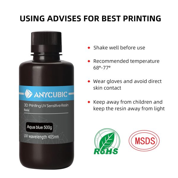 ANYCUBIC 3D Printer Resin, 405nm UV-Curing Resin, Fast Curing Photopolymer Resin for SLA/LCD 3D Printer(Aqua Blue 500 G) - Image 2