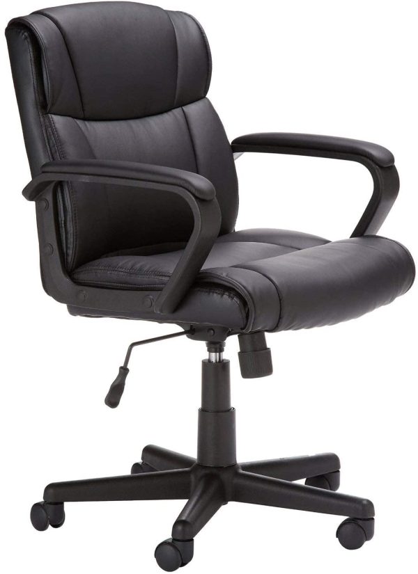 AmazonBasics Classic Leather-Padded Mid-Back Office Desk Chair with Armrest - Black - Image 3