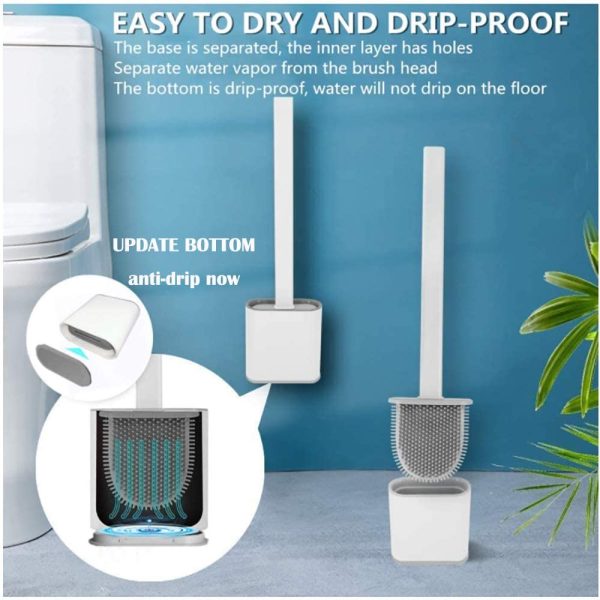 Silicone Flex Toilet Brush with Quick Drying Holder Set for Bathroom, Deep-Cleaning Silicone Toilet Brush with n-Slip Long Plastic Handle, Bendable Bowl Brush Head to Clean Toilet Corner Easily-White - Image 4