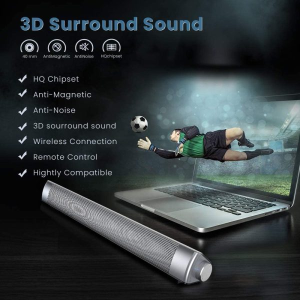 PC Sound Bar Wired & Wireless Bluetooth Computer Speakers with Remote Control,Portable USB Home Theater Stereo Sound Bar for Desktop Laptop TV Cellphone MP4 [RCA, AUX] - Image 6