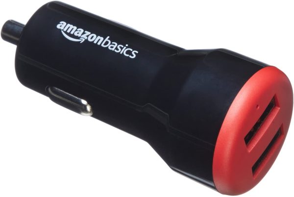 AmazonBasics Dual-Port USB Car Charger Adapter for Apple and Android Devices, 4.8 Amp, 24W, Black and Red - Image 4