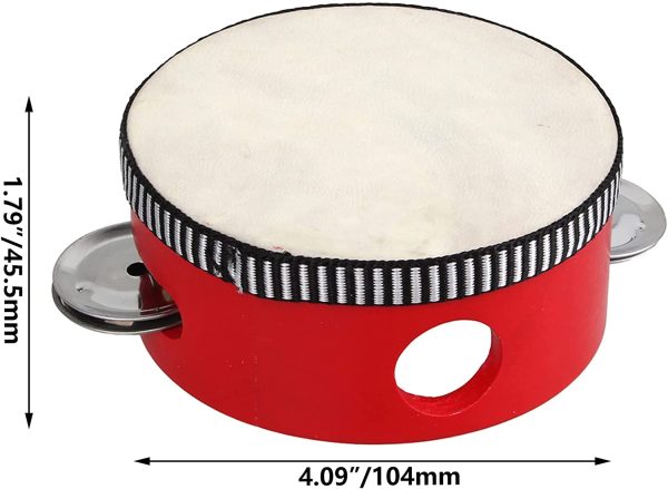 BQLZR 4" Educational Red Musical Tambourine Beat Round Drum Traditional Wooden Natural Skinned Musical Instrument Pack Of One - Image 2