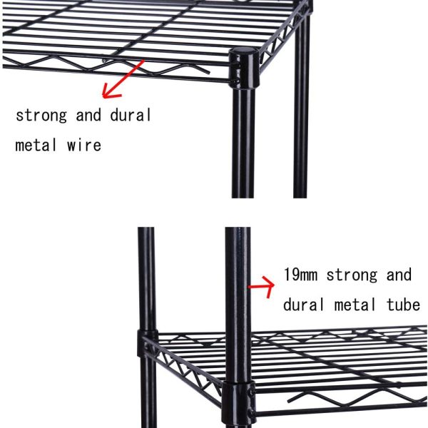 4 Shelf Shelving Unit, Metal Wire Shelving, Storage Organizer Wire Rack for Kitchen, Office and Garage in Black