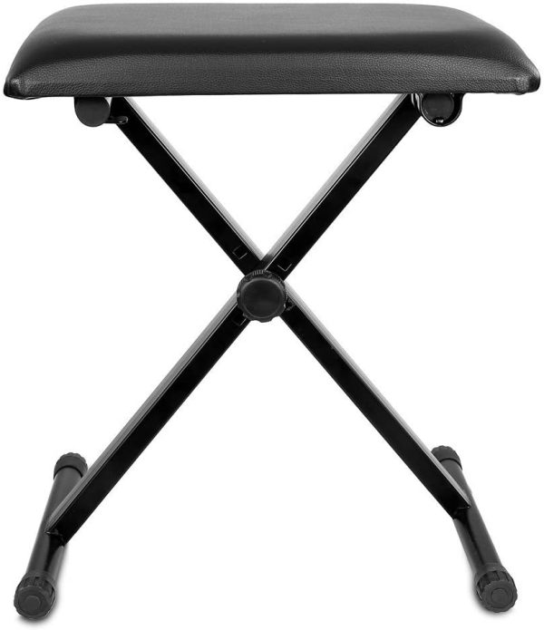 Kunova (TM) 3-Position Height Adjustment(16.5"/17.5"/19.5", 42cm/45cm/50cm) Black Folding Super-Stable and Durable Padded Keyboard Bench with X-Style Iron Legs