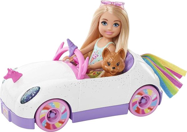 Barbie Club Chelsea Doll 6-inch Blonde, with Open-Top Rainbow Unicorn-Themed Car, Pet Puppy, Sticker Sheet & Accessories, Gift for 3 to 7 Year Olds - Image 2