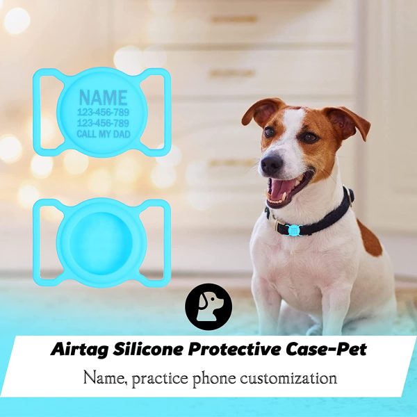 Petgent Air Tag Holder Compatible with Apple Airtag Custom Name ID Air Tag Dog Collar Holder Slide On Silicone Air Tag for Dogs Cats Pets Case Cover (Blue)