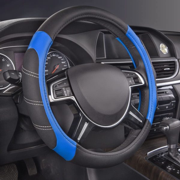 CAR PASS Line Rider Faux Leather Steering Wheel Cover Universal Fits for Truck,SUV,Cars (Black with Blue) - Image 8