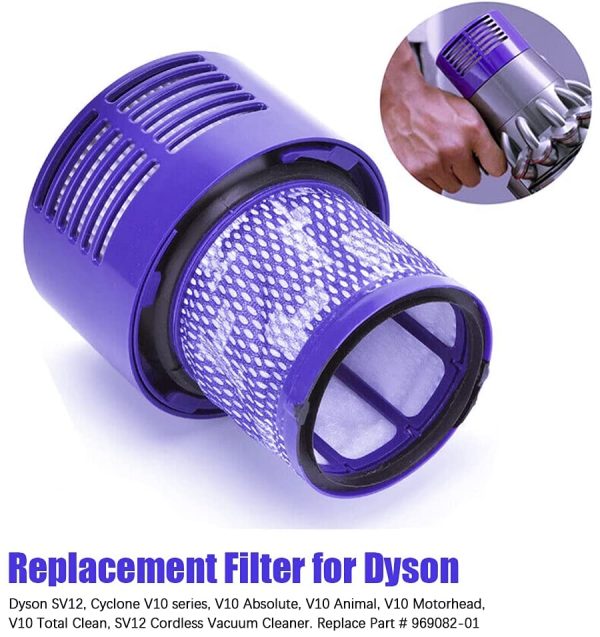 2 Pack Vacuum Filter Replacement for Dyson V10, SV12, Cyclone V10, Absolute, Animal, Motorhead, Total Clean, HEPA Post Filter with Clean Brush - Washable and Reusable, Replace Part # 969082-01 - Image 5