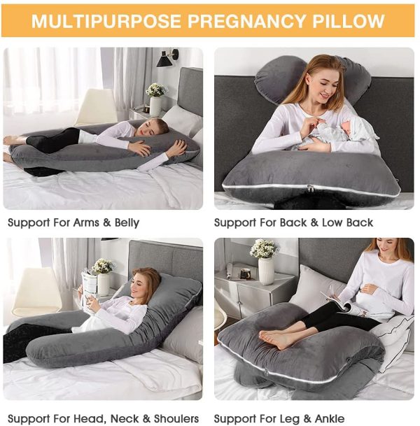 Chilling Home Pregnancy Pillow For Sleeping, 55 inches Full Body Pillow Maternity Pillow for Pregnant Women, Comfort U Shaped Zootzi Pillow with Removable Washable Velvet Cover(Dark Grey, 55 x 28 inches) - Image 4