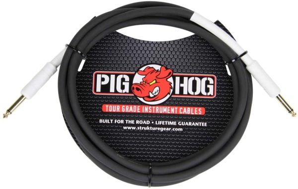 Pig Hog PH10R High Performance 8mm 1/4" to 1/4" Right-Angle Guitar Instrument Cable, 10 Feet