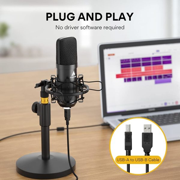 USB Microphone Kit 192kHz/24Bit  AU-A04T PC Condenser Podcast Streaming Cardioid Professional Mic Plug & Play for Computer, YouTube, Gaming, Recording - Image 3