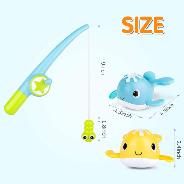 KINDIARY Baby Bath Toy, Kids Magnetic Fishing Pool Toys Game, Wind-Up Swimming Whales, Suitable for bathrooms and Swimming Pools, Perfect Education Toys, Blue/Yellow - Image 5