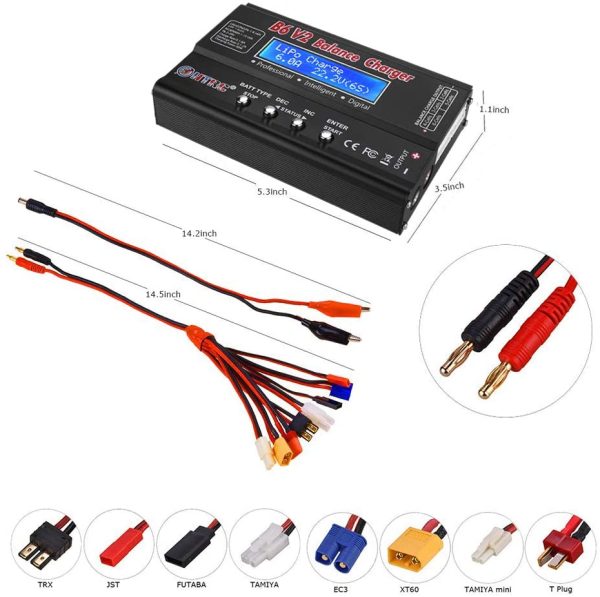 RC Charger 1S-6S LiPo Battery Charger Balance Discharger Digital Battery Pack Charger for NiMH/NiCD/Li-Fe/LiHV/Li-ion Packs with LCD Display Deans Connectors Power Supply(Black) - Image 7