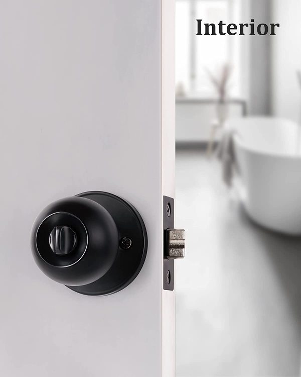 Matte Black Door Knobs with Lock and Keys Different, Interior/Exterior Door Knob for Bedroom or Bathroom, Entry Door Handle by - Image 3