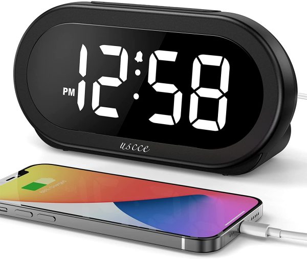 Small LED Digital Alarm Clock with USB Charger, 0-100% Dimmer, 5 Alarm Sounds, Easy to Set, Adjustable Volume, Snooze, 12/24Hr, Battery Backup, Compact Clock for Bedrooms Bedside Heavy Sleepers - Image 4