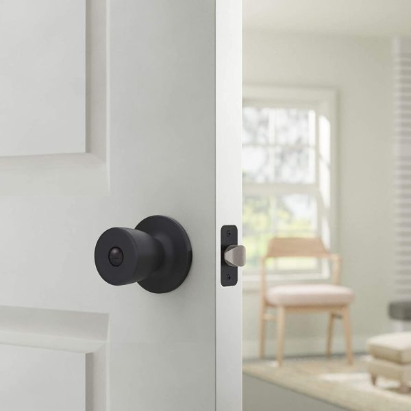 Amazon Basics Tulip Door Knob With Lock, Privacy, Matte Black