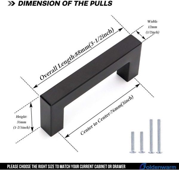 Kitchen Cabinet Handles Black Cabinet Pulls - LSJ12BK76 Drawer Handles 3 inch Kitchen Cabinet Door Handles for Furniture Hardware,30 Pack - Image 5