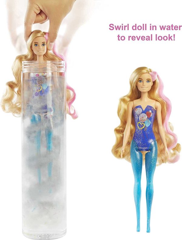 Barbie Color Reveal Doll with 7 Surprises: 4 Bags Contain Skirt, Shoes, Earrings & Brush; Water Reveals Confetti-Print; Doll’s Look & Color Change on Hair & Face; Party Series; 3 Year Olds & Up - Image 6