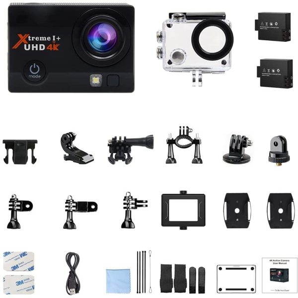 Action Camera 4K Ultra HD WiFi Waterproof Camera, 170° Adjustable Wide-Angle Underwater Camcorder, 4X Zoom Sports Cam with 2 Batteries and Accessories Kits - Image 4