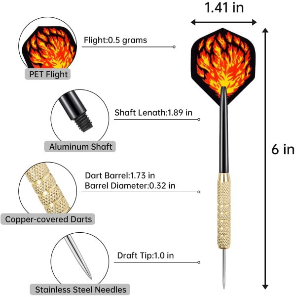 Steel Tip Darts, 18 Pcs 18 Grams Metal Dart Set with 18 Slim Flights, Aluminum Shafts and 1 Pcs Dart Pocket (18Pcs-A)