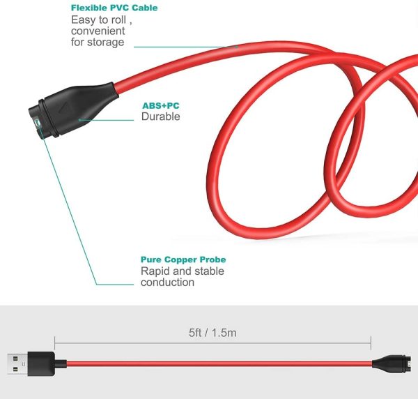 TUSITA Charger Cable Compatible with Garmin Fenix 5 5S 5X Plus 6 6S 6X Sapphire, Forerunner 935 945 45 45S 245 Music,Approach S10 S40 S60 G12 S12 S42,Vivoactive 3 4 4S,Instinct,Venu Sq,Tactix Charlie - Image 3