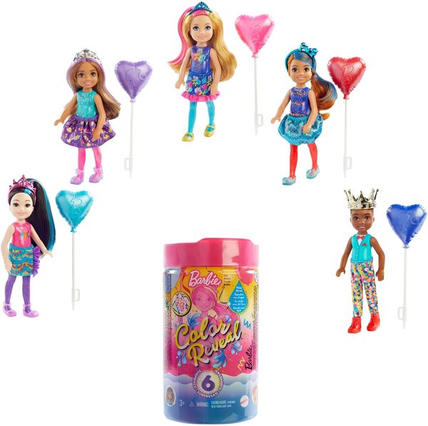 Barbie Chelsea Color Reveal Doll with 6 Surprises: 4 Bags Contain Skirt or Pants, Shoes, Tiara & Balloon Accessory; Water Reveals Confetti-Print Doll’s Look & Color Change on Hair; 3 Year Olds & Up - Image 6