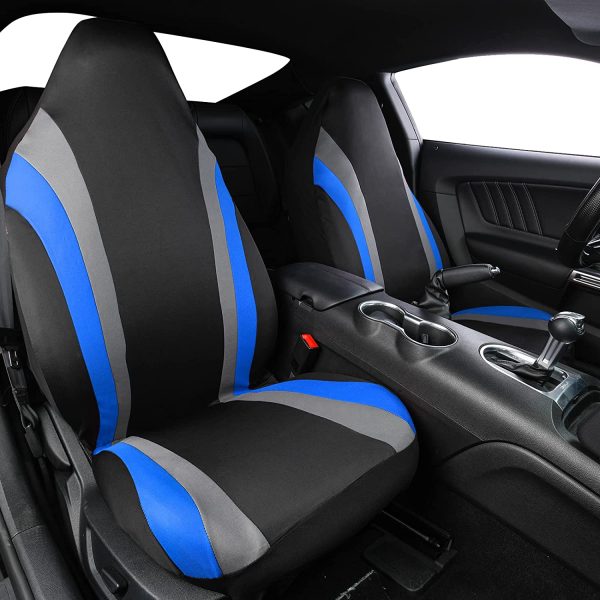 CAR PASS Line Rider Sporty Cloth Universal Fit Car Seat Cover -100% Breathable with 5mm Composite Sponge Inside,Airbag Compatible (2 Pieces, Black with Blue) - Image 6