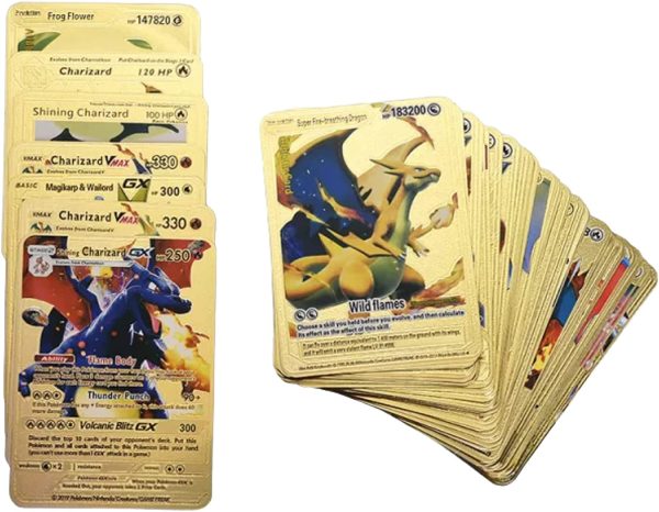 54 Piece Customized Shiny Halo Foil Holographic Pokemon Card Deck - VMAX GX EX V Base Set Cards (Gold Foil) - Image 6