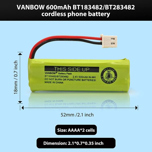 BT183482/BT283482 2.4V 600mAh Ni-MH Cordless Phone Battery Compatible with VTech DS6401 DS6421 DS6422 DS6472 LS6405 LS6425 LS6426 LS6475 LS6476 Handset (2) - Image 2