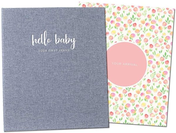 Peachly Minimalist Baby Memory Book For Girls Milestone Keepsake Journal | First Five Years Baby Girl Memory Book | Baby keepsakes First Year Memory Book | Baby Girl Baby Book | Grey Linen Botanica - Image 9