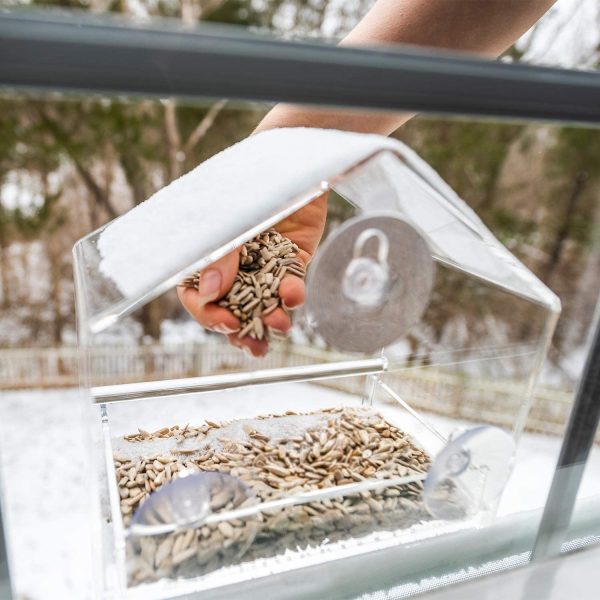 Bird Feeder, Window Bird House Crystal Clear Acrylic with Seed Tray, Drain Holes and 3 Strong Extra Suction Cups, Weatherproof Design, Squirrel Resistant, Drains Rain Water, Great Gift Idea for Nature Lovers - Image 5