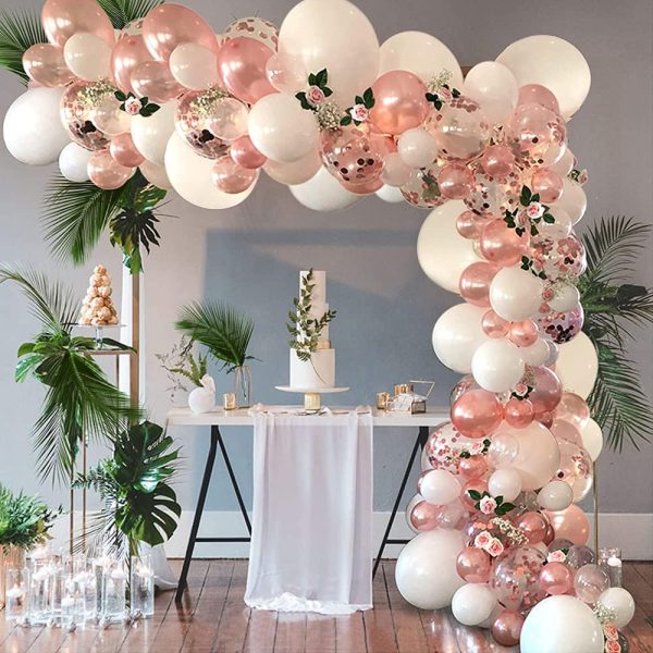 QYCX  Pcs Party Balloons, White Rose Gold Balloon Arch Garland Kit, Confetti Latex Balloons Macaron Balloons White Rose Gold Latex Balloons with Balloon Chain and Dot Glue for Birthday Decorations Baby Shower Bridal Shower Engagement Wedding Anniversary Bachelorette Party Decorations ( Pcs Rose Gold Balloon Garland Kit) - Image 4