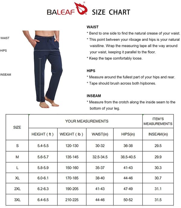 BALEAF Men's Cotton Yoga Sweatpants Open Bottom Joggers Straight Leg Running Casual Loose Fit Athletic Pants with Pockets