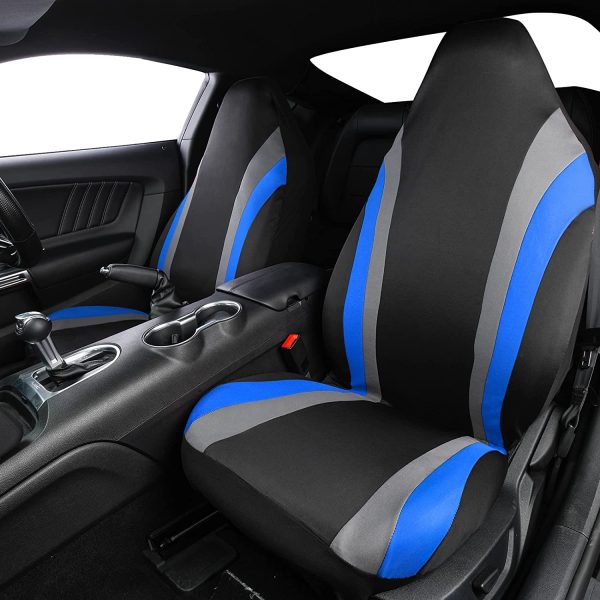 CAR PASS Line Rider Sporty Cloth Universal Fit Car Seat Cover -100% Breathable with 5mm Composite Sponge Inside,Airbag Compatible (2 Pieces, Black with Blue) - Image 3