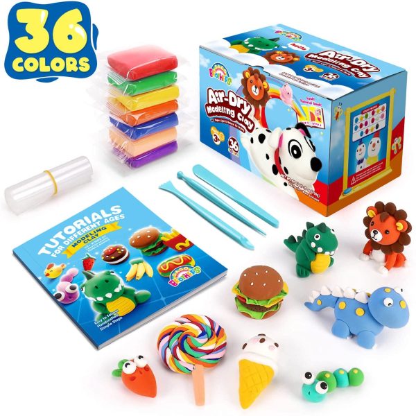 Sago Brothers 36 Colors Modeling Clay for Kids, Soft Molding Clay Set for DIY Craft Clay Slime, Ultra Light Air Dry Clay with Modeling Clay Tools & Tutorial Book, Magic Air Clay for Toddlers Children - Image 2