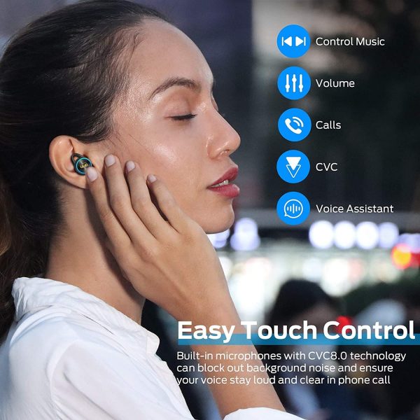 Wireless Earbuds, Bluetooth 5.0 IPX5 Waterproof Touch Control True Wireless Bluetooth Earbuds, USB-C Quick Charge/Wireless Charging, 28 Hours Playtime - Image 6