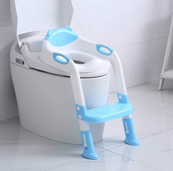 PandaEar Potty Training Seat Toilet with Step Stool Ladder, Kids Boys Girls Toddlers-Comfortable Safe, Anti-Slip Pads Ladder (Blue) (Blue) - Image 4