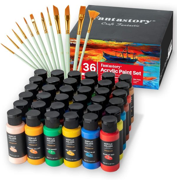 Acrylic Paint Set 36 Colors(2oz /60ml) with 12 Brushes, Professional Craft Thick Paints Kits for Adults and Kids, Canvas Wood Fabric Ceramic Rock Painting Supplies - Image 6