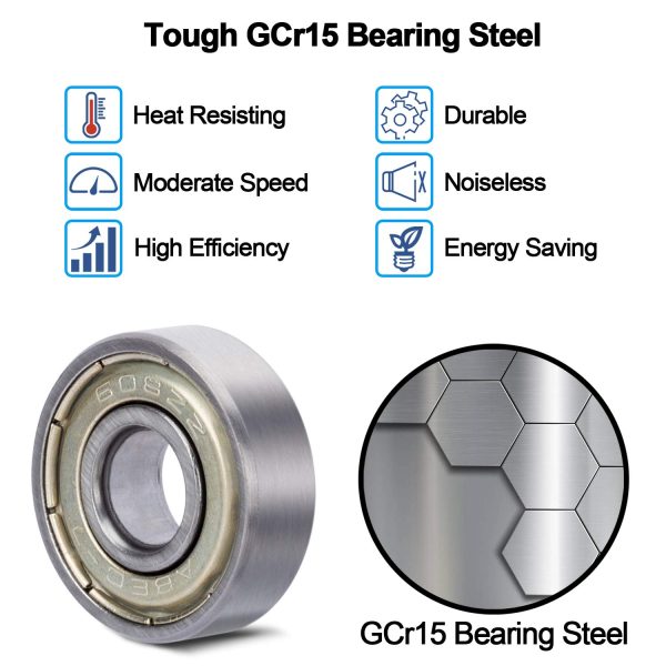 20 Pack 608ZZ Ball Bearing, Bearing Steel & Double Iron Sealed Miniature Deep Groove 608zz Bearings for Skateboards, Inline Skates, Scooters, Roller Blade Skates & Long Boards (8mm x 22mm x 7mm) - Image 2