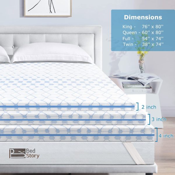 4 Inch Memory Foam Mattress Topper, 7 Zone Cooling Ventilated Gel Mattress Topper Full, Removable & Washable Hypoallergenic Foam Mattress Topper Cover with 4 Anchor Elasticated Bands, CertiPUR-US Design (54 x 74inch) - Image 2