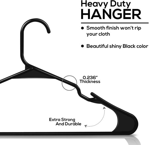 Pack of Plastic Hangers for Clothes - Space Saving Notched Hangers - Durable and Slim - Shoulder Grooves (Black, 50) - Image 2